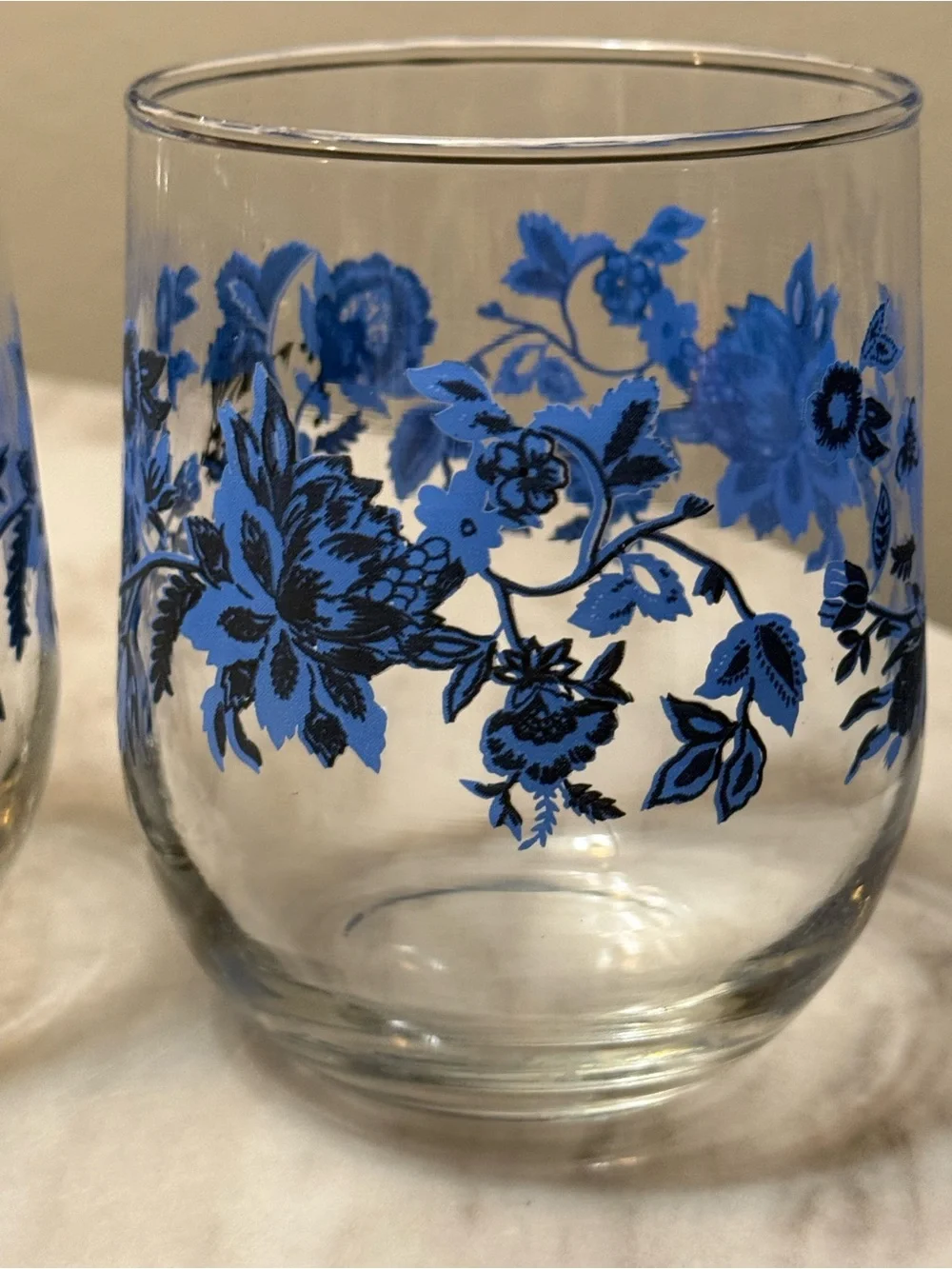 Royal Norfolk  Set Of  2 Glass Tumblers   Blue Flower Print 4.25” Height